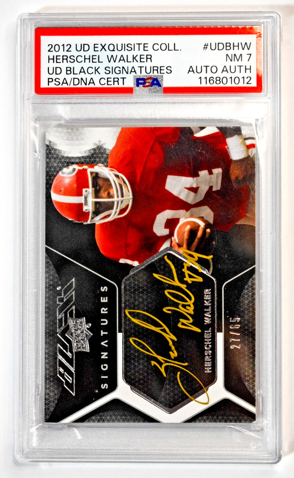 2012 Exquisite Collection Herschel Walker Black Signature Auto /65 PSA 7 Auto