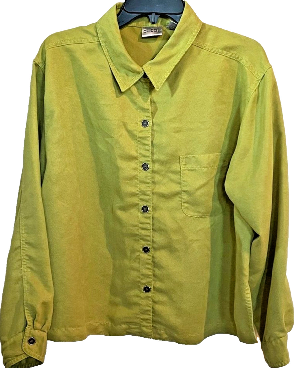 Chico’s Faux Suede Shacket Womens Size 3 Chartreuse Shirt Jacket Fall