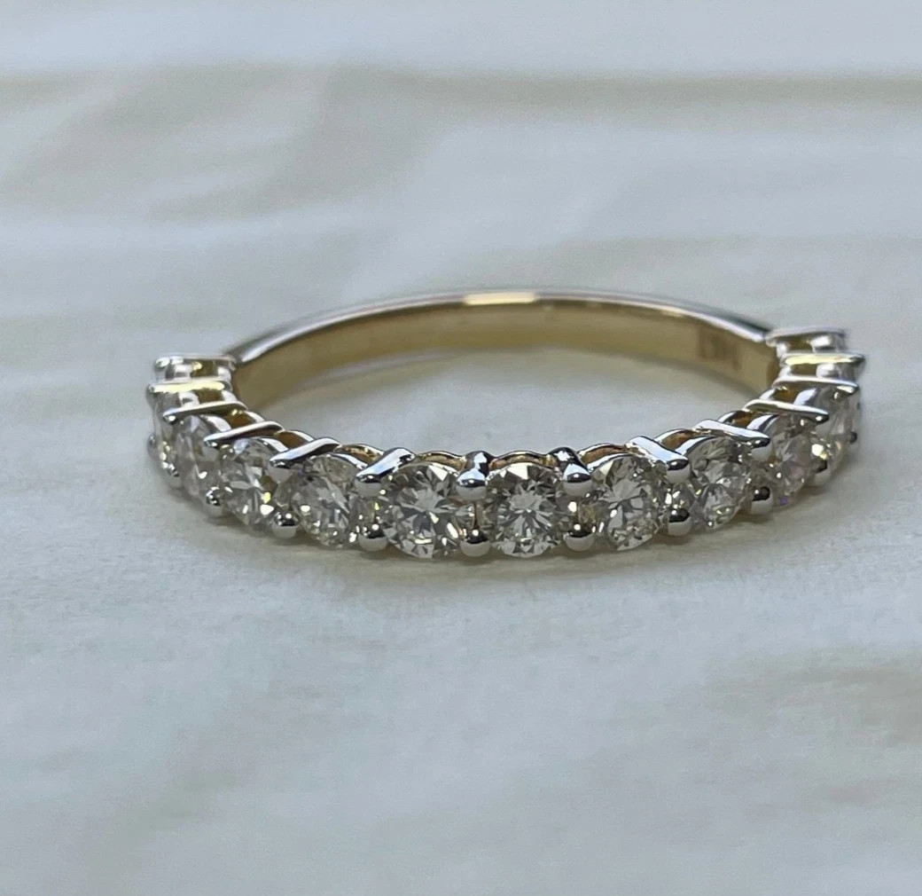 1.17 Ct Round Cut Natural Diamond Engagement Ring Eternity Band 14k White Gold 7