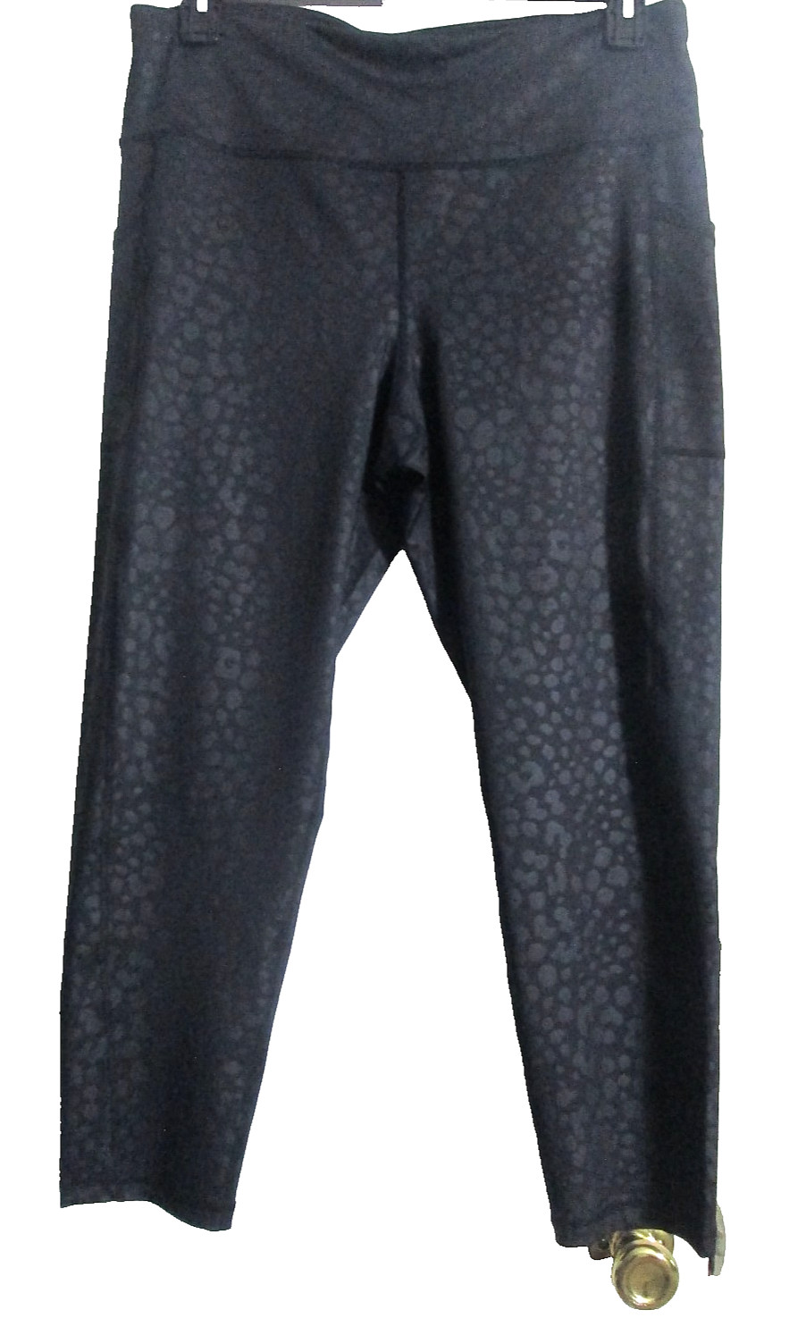 ID Ideology Leopard Print Cropped Leggings XL Black Sheen Stretch Pockets 25 in