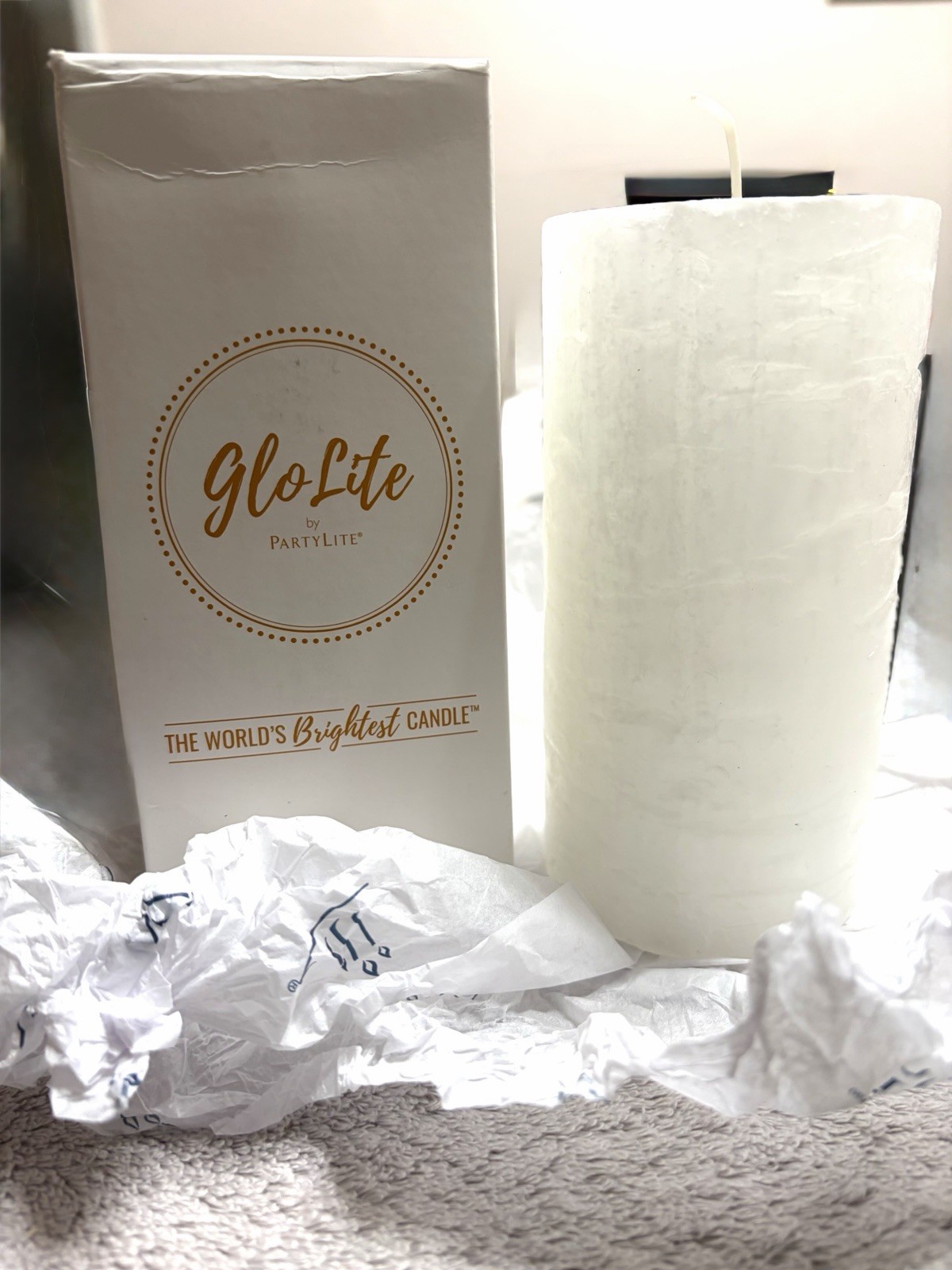PartyLite 3 x 6 Glo Lite Pillar Candle SUN KISSED LINEN New In Box ￼