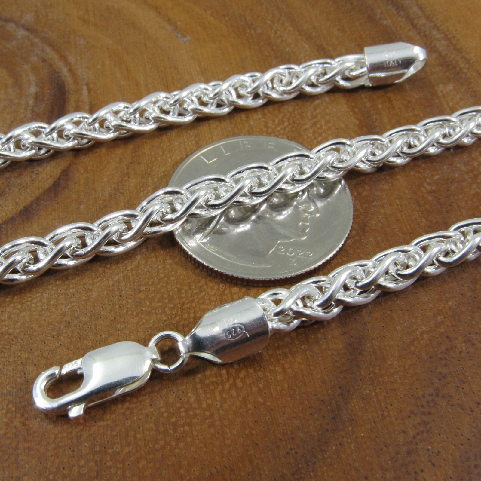 5.5MM Thick Mens Solid 925 Sterling Silver Italian Spiga Wheat Chain Necklace