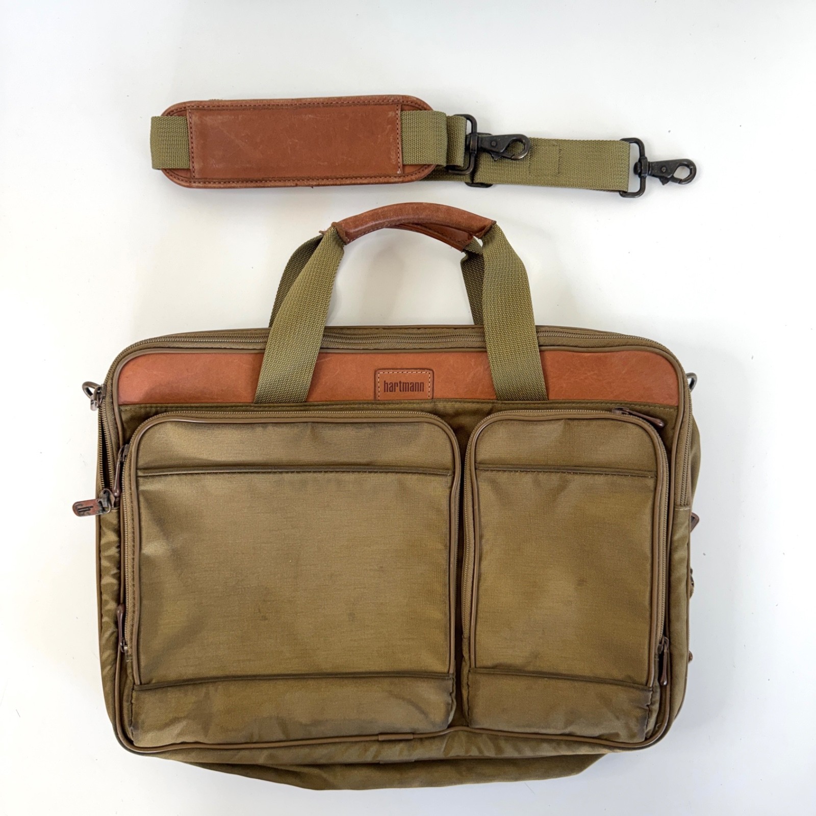 Ballistic Nylon HARTMANN Carry On Messenger Laptop  Bag Leather Trim Expandable