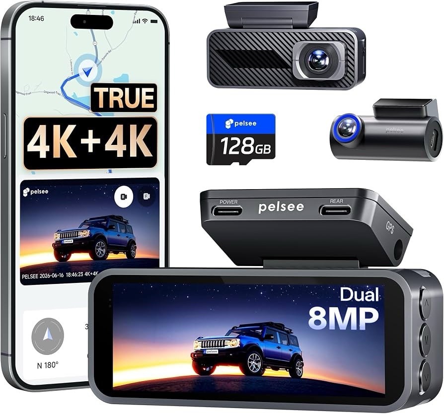 Pelsee S1 Pro Native 4K + 4K Dash Cam Front and Rear, 128GB Card Included Pelsee S1 Pro Native 4K + 4K Dash Cam Front and Rear, 128GB Card Included