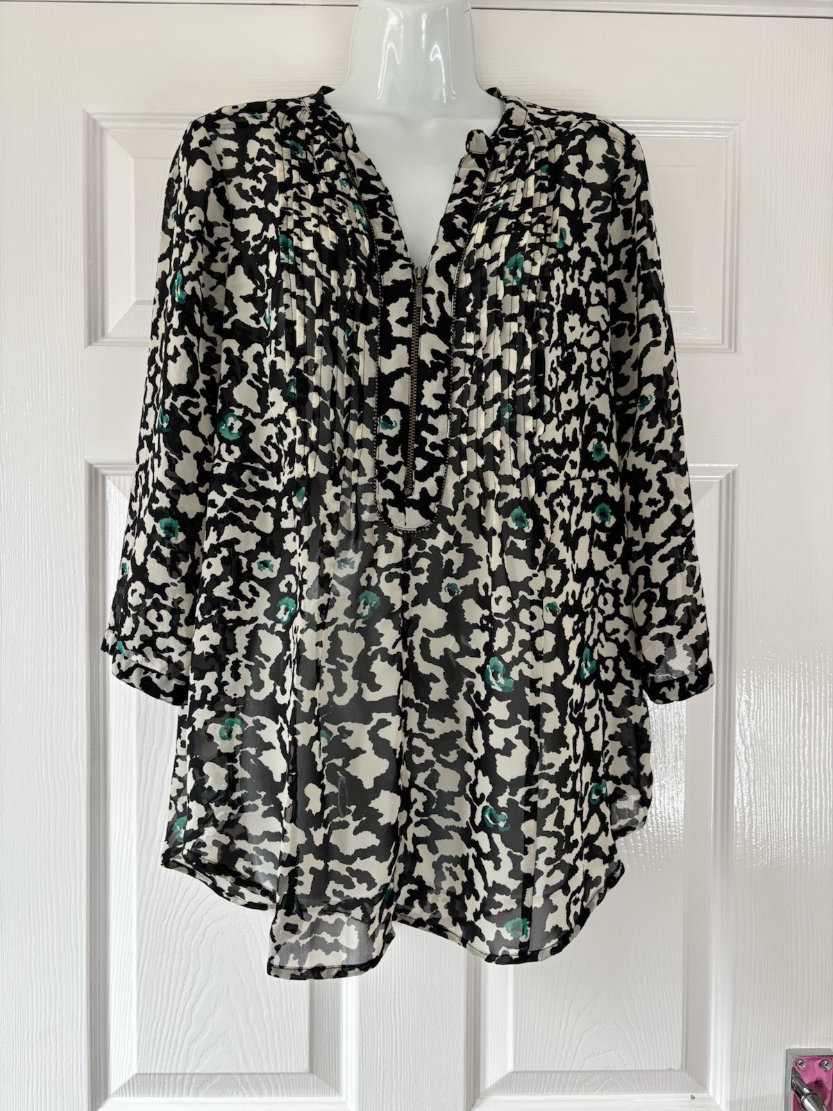 Principles by Ben de Lisi Petite Zip Front Tunic Top Abstract Print Size 16