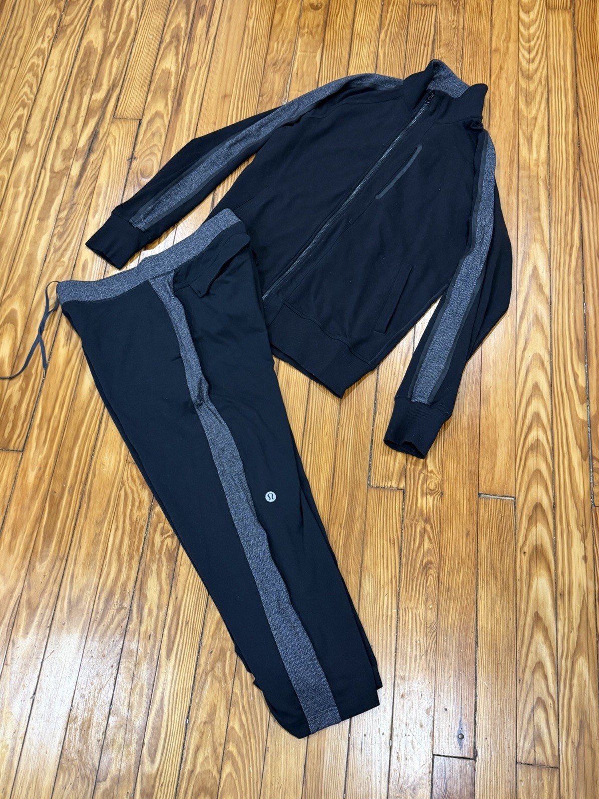 RARE Vtg Men\'s Lululemon Kung Fu Jacket Pant Set Large Black Herringbone RARE Vtg Men\'s Lululemon Kung Fu Jacket Pant Set Large Black Herringbone