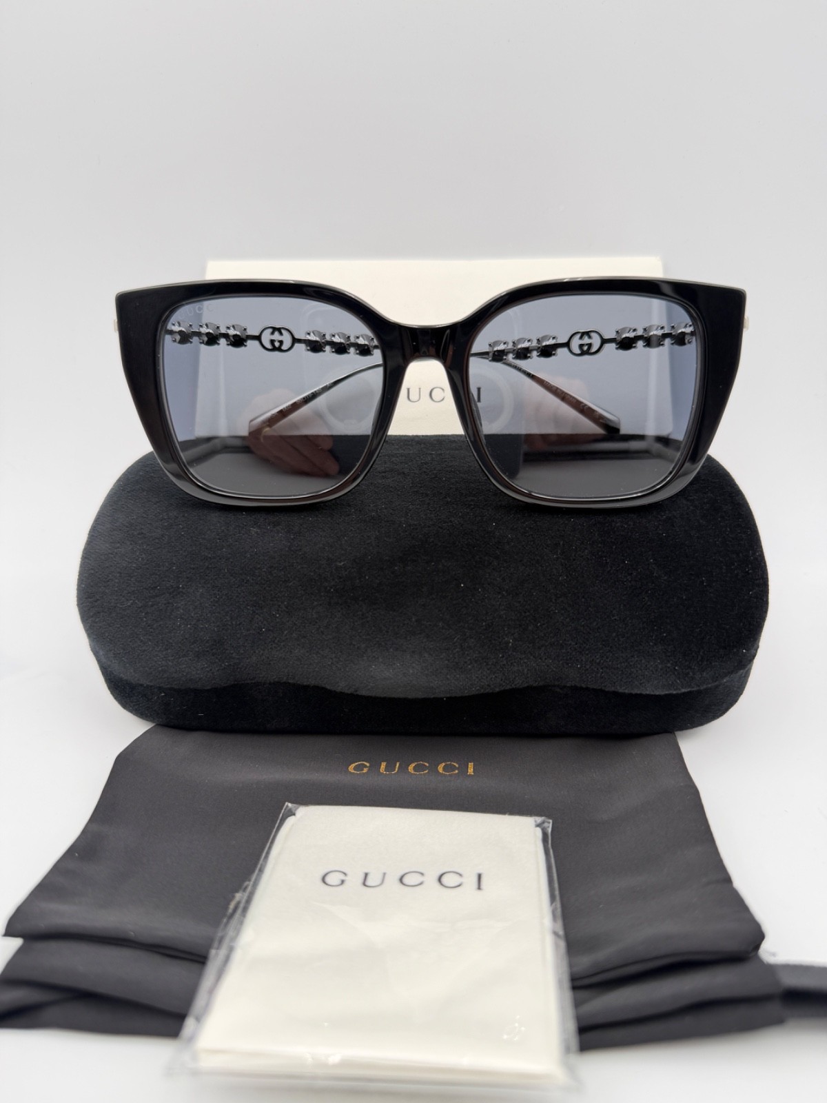 Gucci Sunglasses GG1971SA 002 Black Silver Grey stones 55 19 145 w case