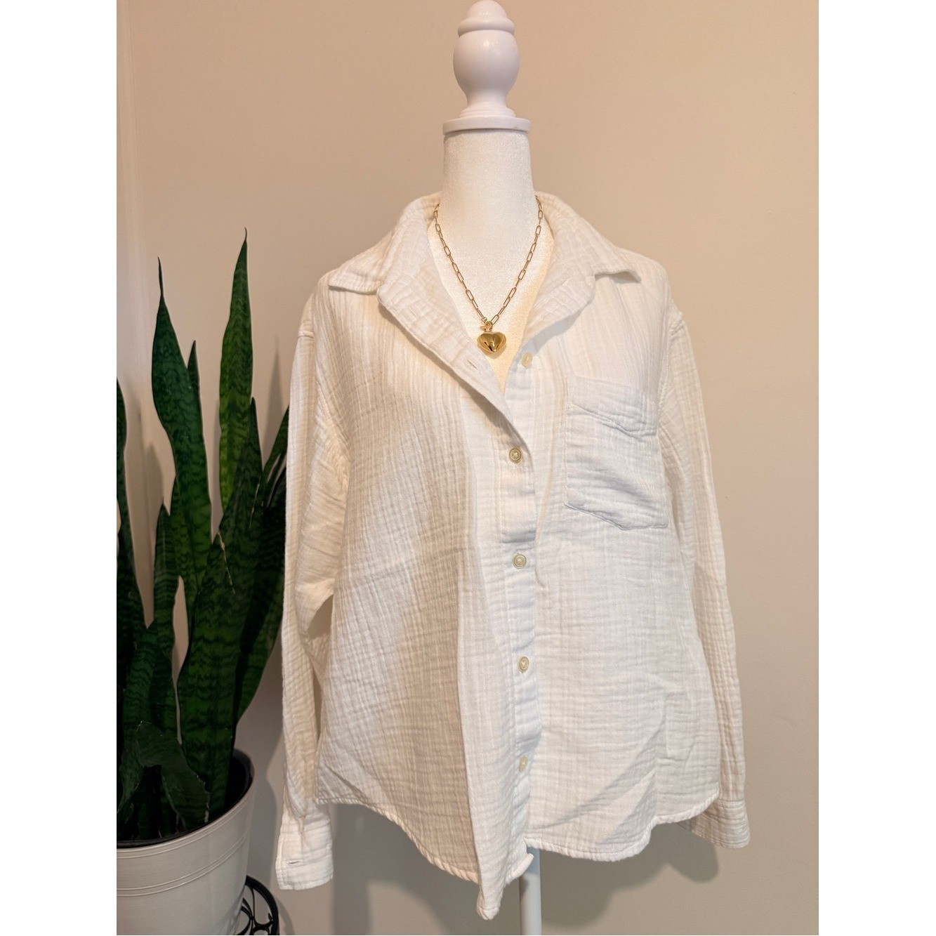 GAP The Big Shirt Button-Up White Cotton Gauze Women Medium Oversized Top