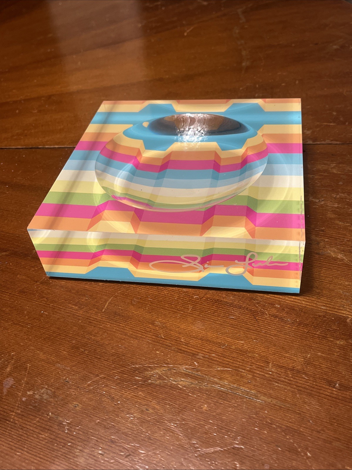 ARTSUGAR Acrylic Block Candy Dish Op Art Signed Chevron Catch All Gina Julian