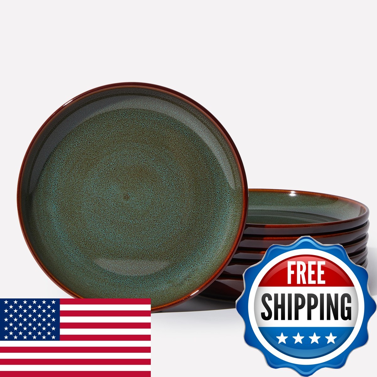 Pokini Stoneware Dessert Plates 8 Inch Brown Green Pokini Stoneware Dessert Plates 8 Inch Brown Green