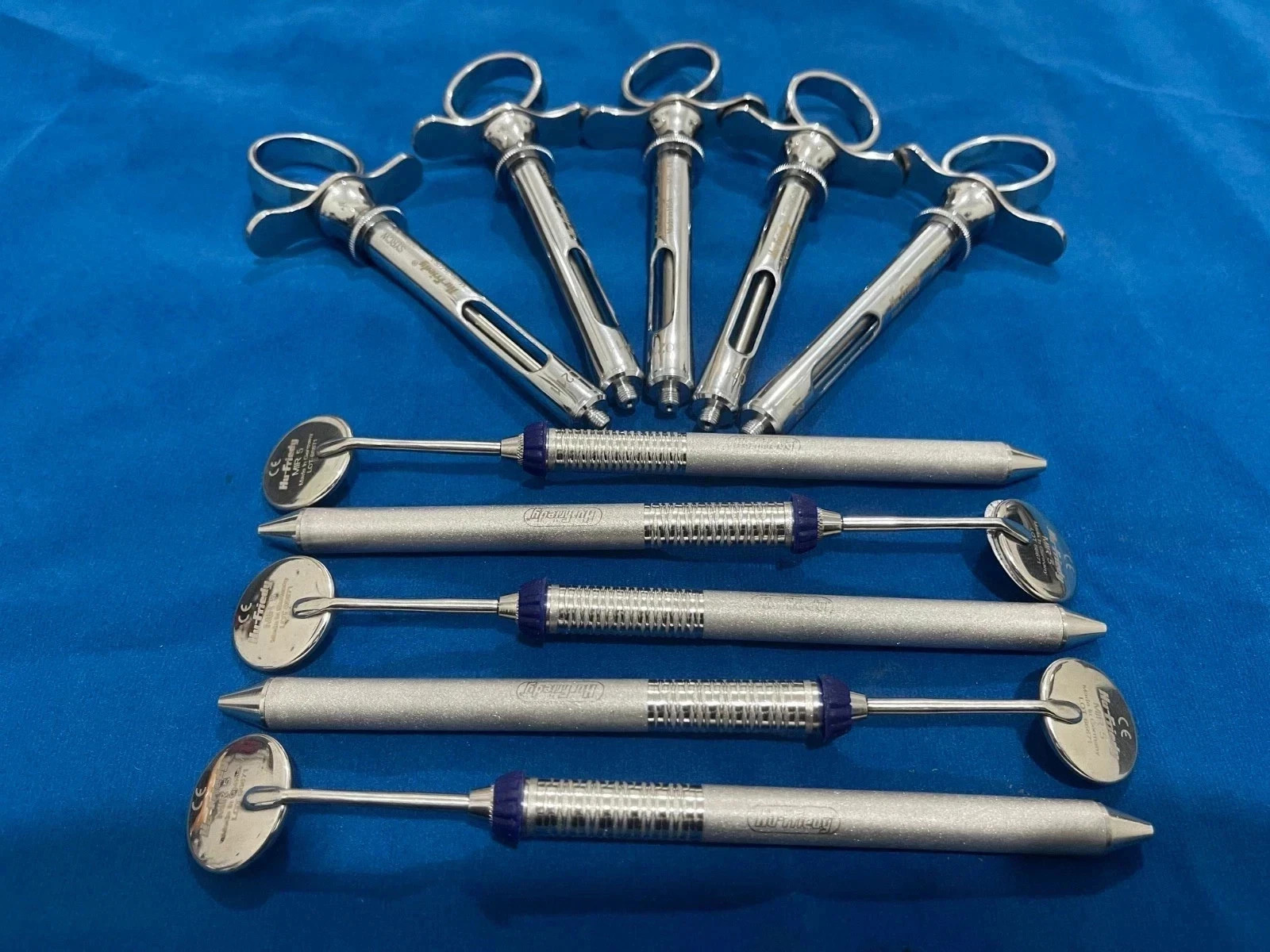Lot of 10 Pcs Hu Friedy Dental instruments 5 syringes 5 mouth mirrors