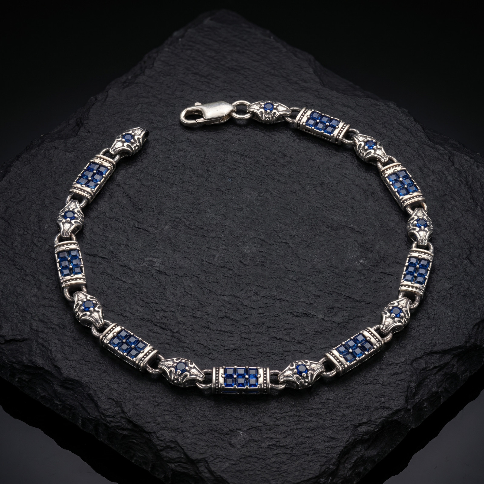 925 Sterling Silver Sapphire Stone Men\'s Bracelet, Handmade Unique Bracelet 925 Sterling Silver Sapphire Stone Men\'s Bracelet, Handmade Unique Bracelet