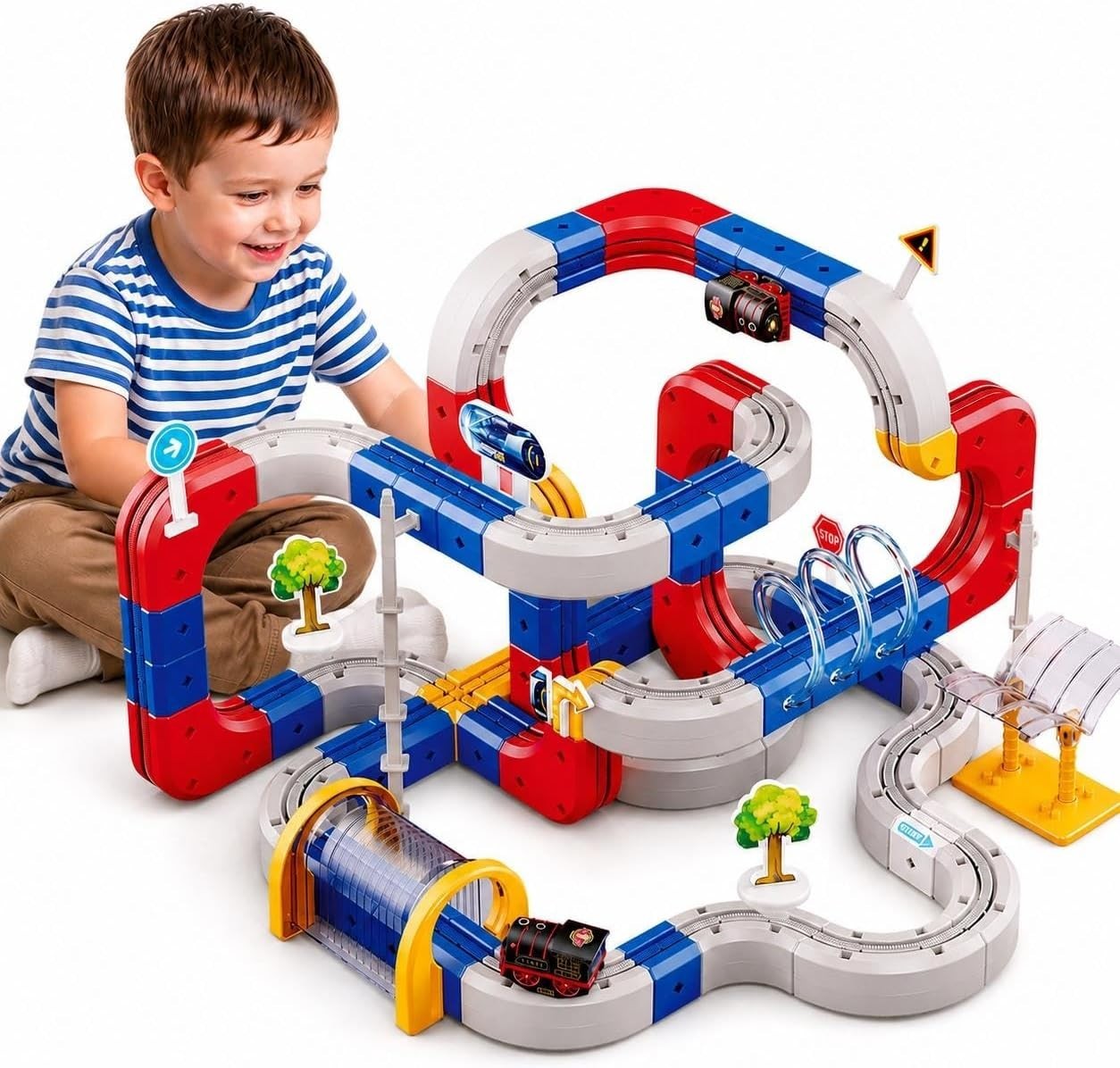 Electric Train Set for Kids Ages 4-8, 2 Trains Flexible Race Track-138 PCs Dual
