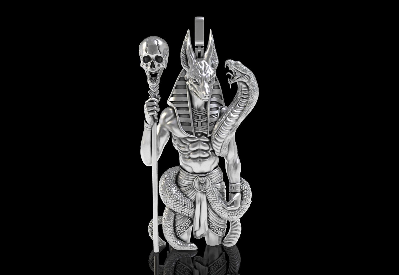 Anubis Pendant 999 Fine Silver 80mm Large Egyptian God Handmade USA