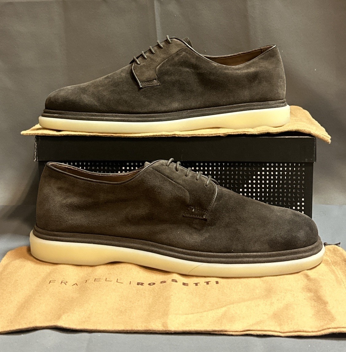 New FRATELLI ROSSETTI Men’s Avignone Suede Derby Shoes in Dark Brown - US 12