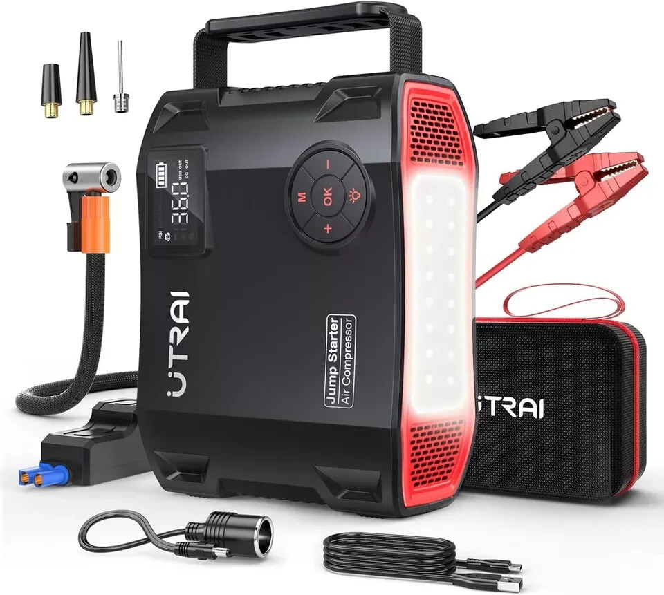 5000A Car Battery Jump Starter with 150PSI Air Compressor, Portable 12V Booster