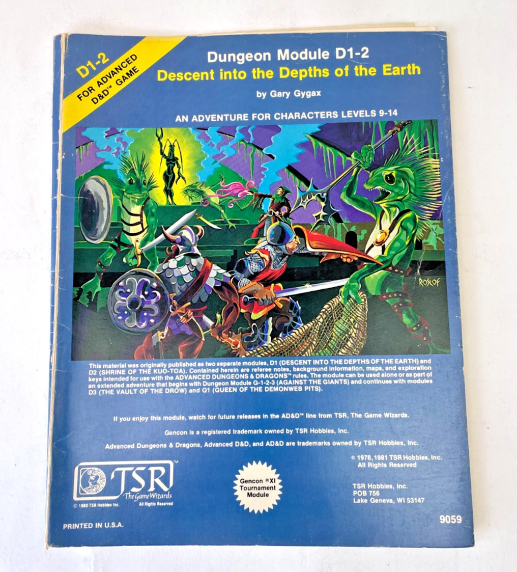 Vintage 1981 AD&D Module D1-2 Descent Depths of Earth TSR 9059 Complete