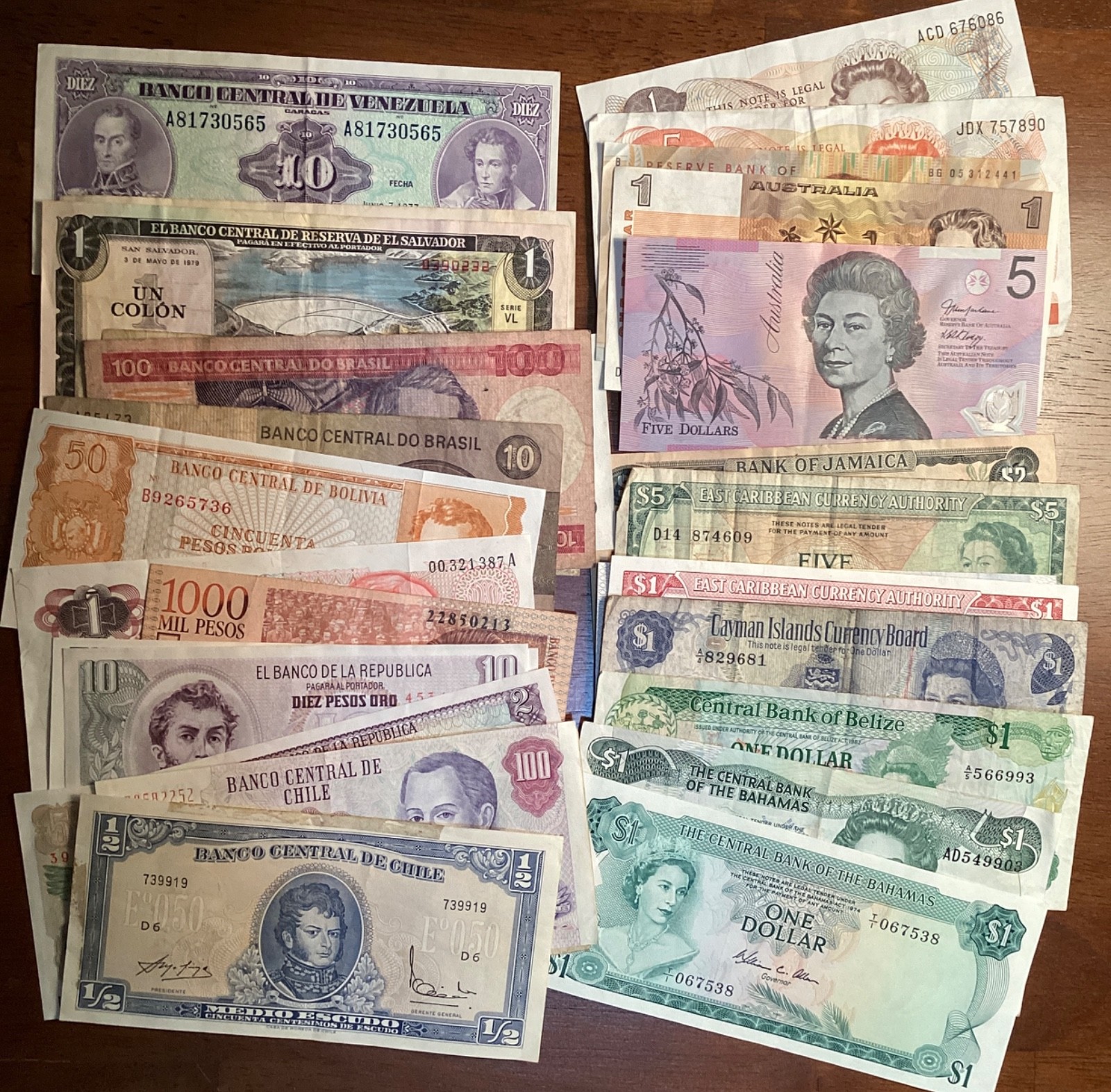 Vintage World Banknote Collection - So. America, Caribbean, NZ/Aus - Lot of 33