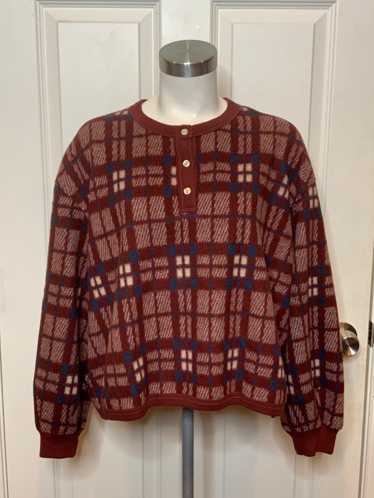 The Great The Sleep Plush Fleece Henley Sweatshirt Maroon, Size 3 | L, $95 NWT