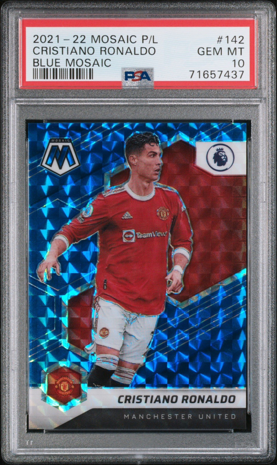 2021-22 Mosaic PL Cristiano Ronaldo Blue Mosaic #/99 PSA 10 2021-22 Mosaic PL Cristiano Ronaldo Blue Mosaic #/99 PSA 10