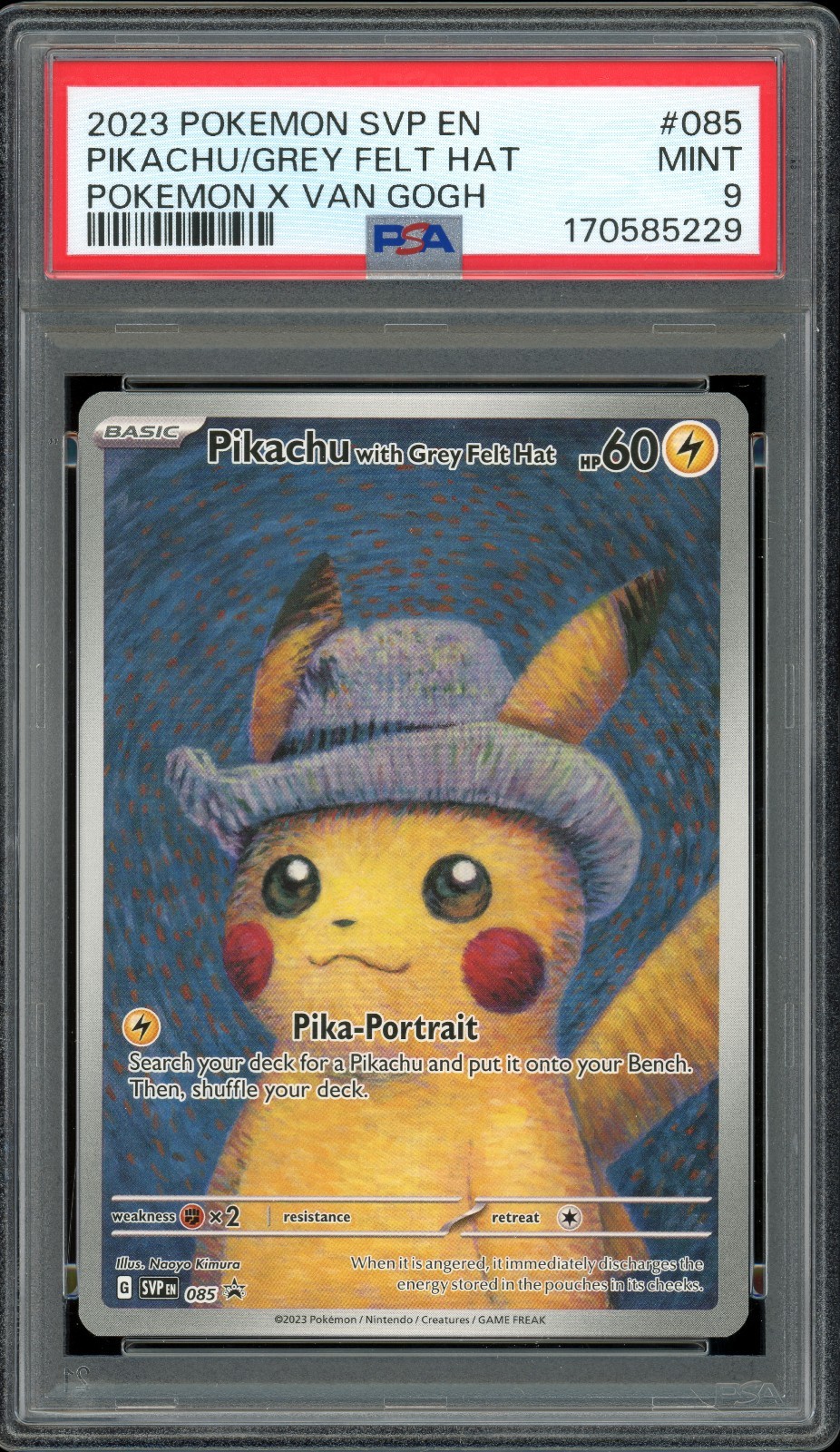 2023 POKEMON SVP EN-SV BLACK STAR PROMO #085 PIKACHU WITH GREY FELT HAT - PSA 9