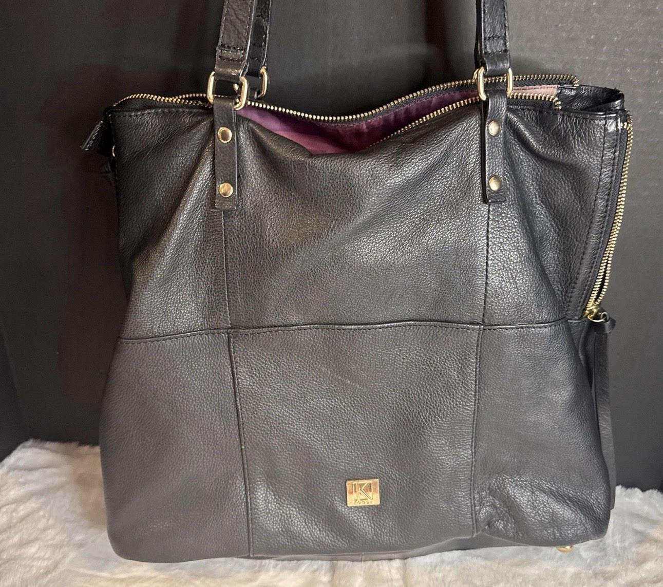 $298 KOOBA Everette Black Leather Tote Bag Shoulder Purse Designer Hobo Handbag