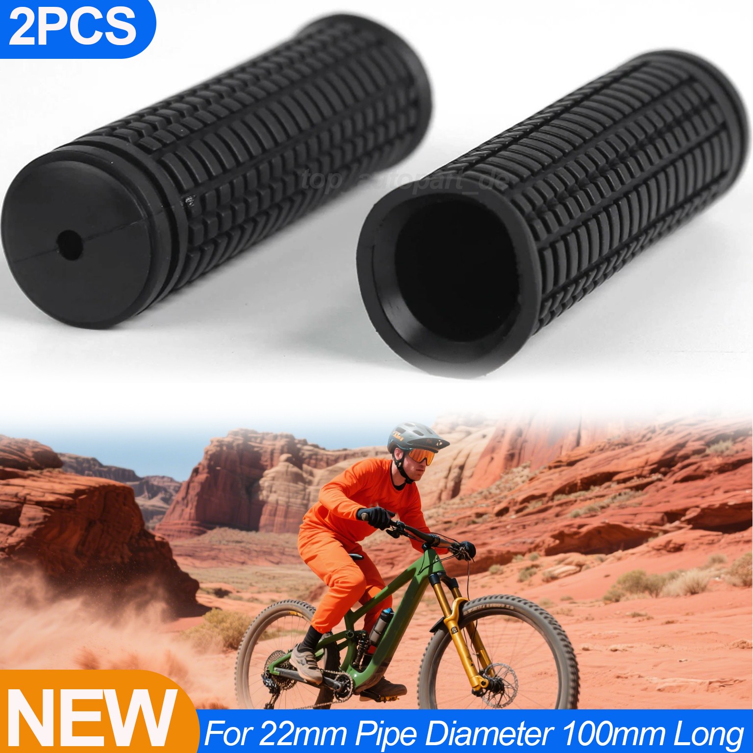 2PCS Black Non-Slip Rubber Bike  Handle Grips For 22mm pipe diameter 100mm long
