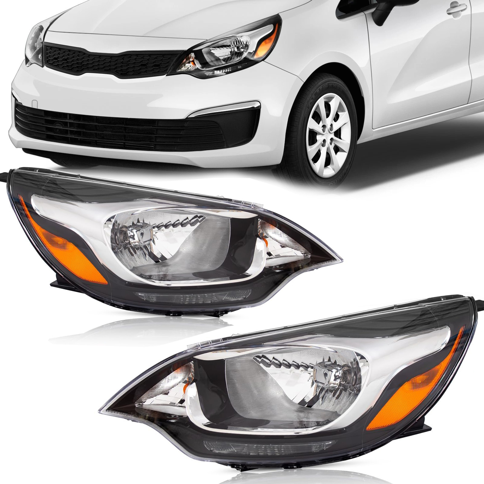 Headlights For 2012 2013 2014 2015 2016 2017 Kia Rio Sedan Headlamps Left+Right
