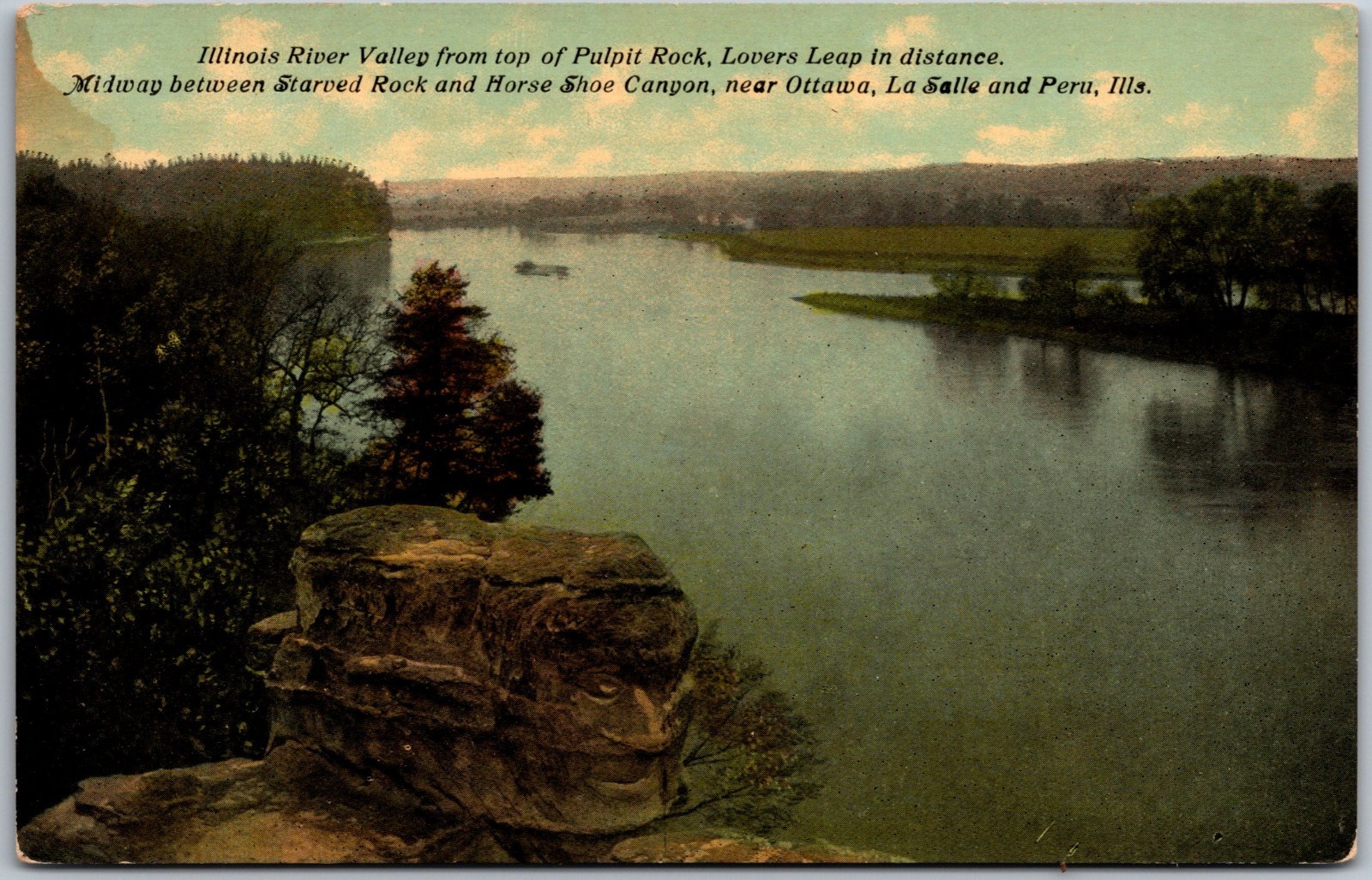 Illinois River Valley Pulpit Rock Lovers Leap Starved Rock IL Postcard 2340 Illinois River Valley Pulpit Rock Lovers Leap Starved Rock IL Postcard 2340