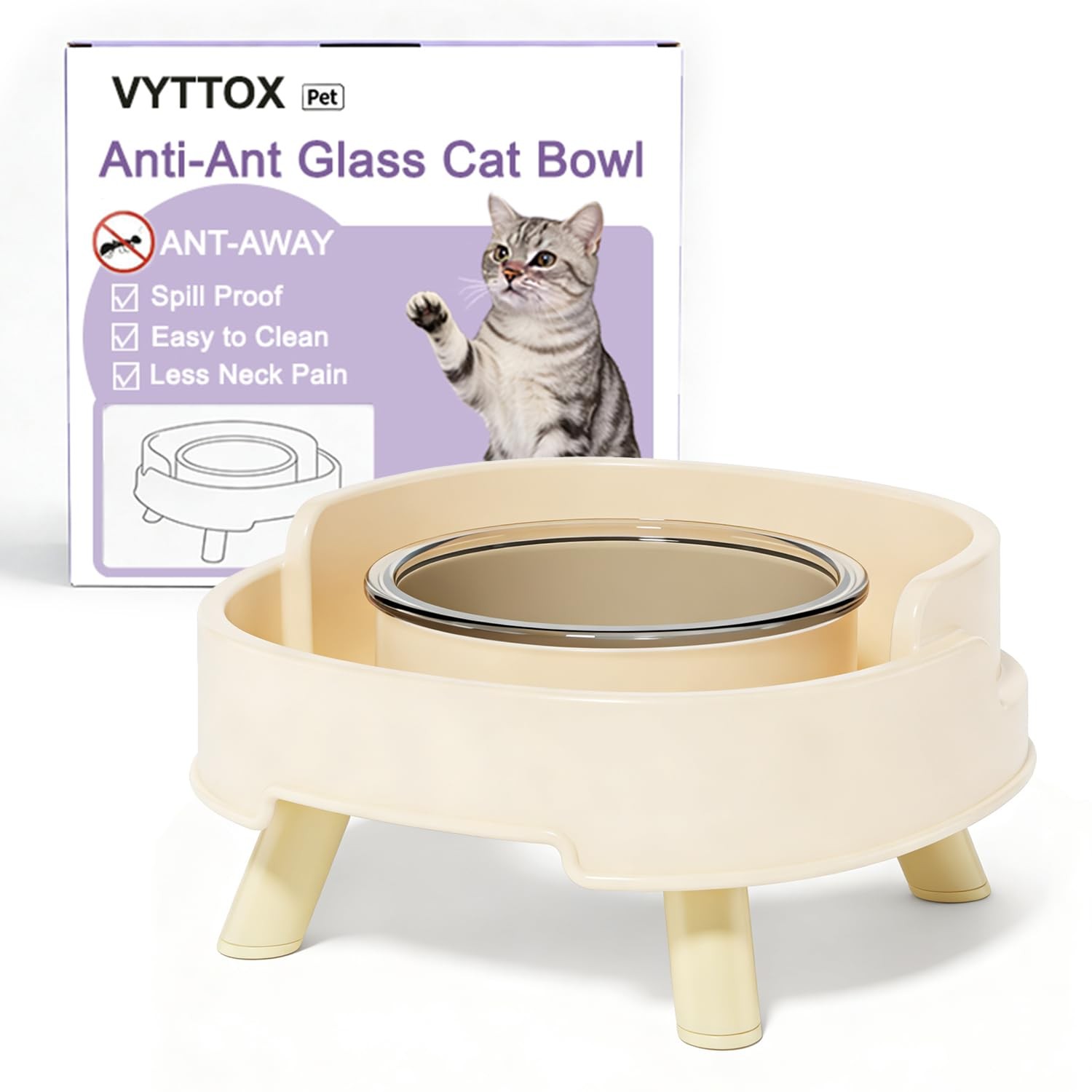 VYTTOX Ant Proof Cat Food Bowl Elevated Pet Dish W/Deep Anti Ant Moat
