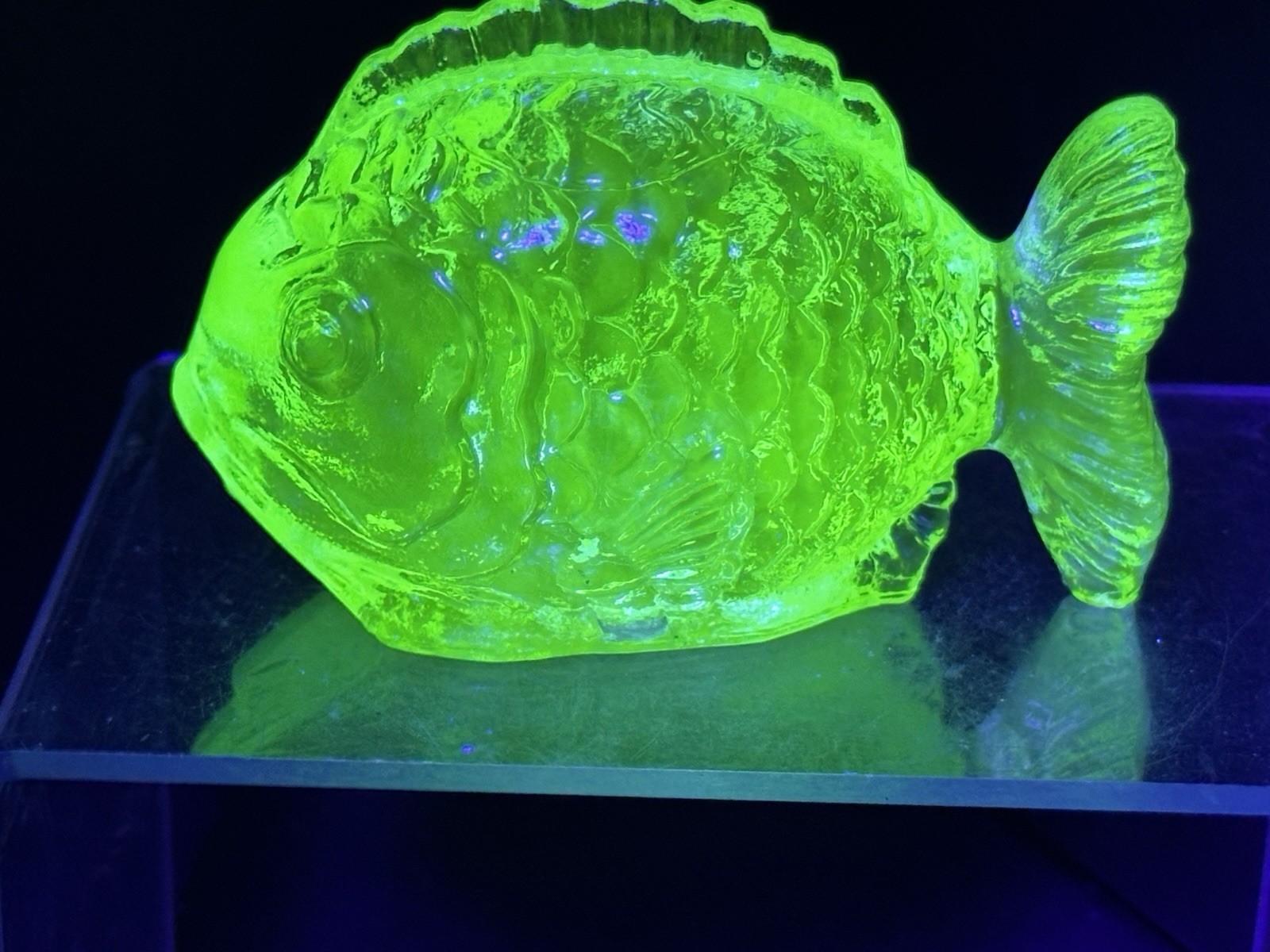 Wilkerson Uranium Glass Puffy Fish Glows Green Colored Figurine