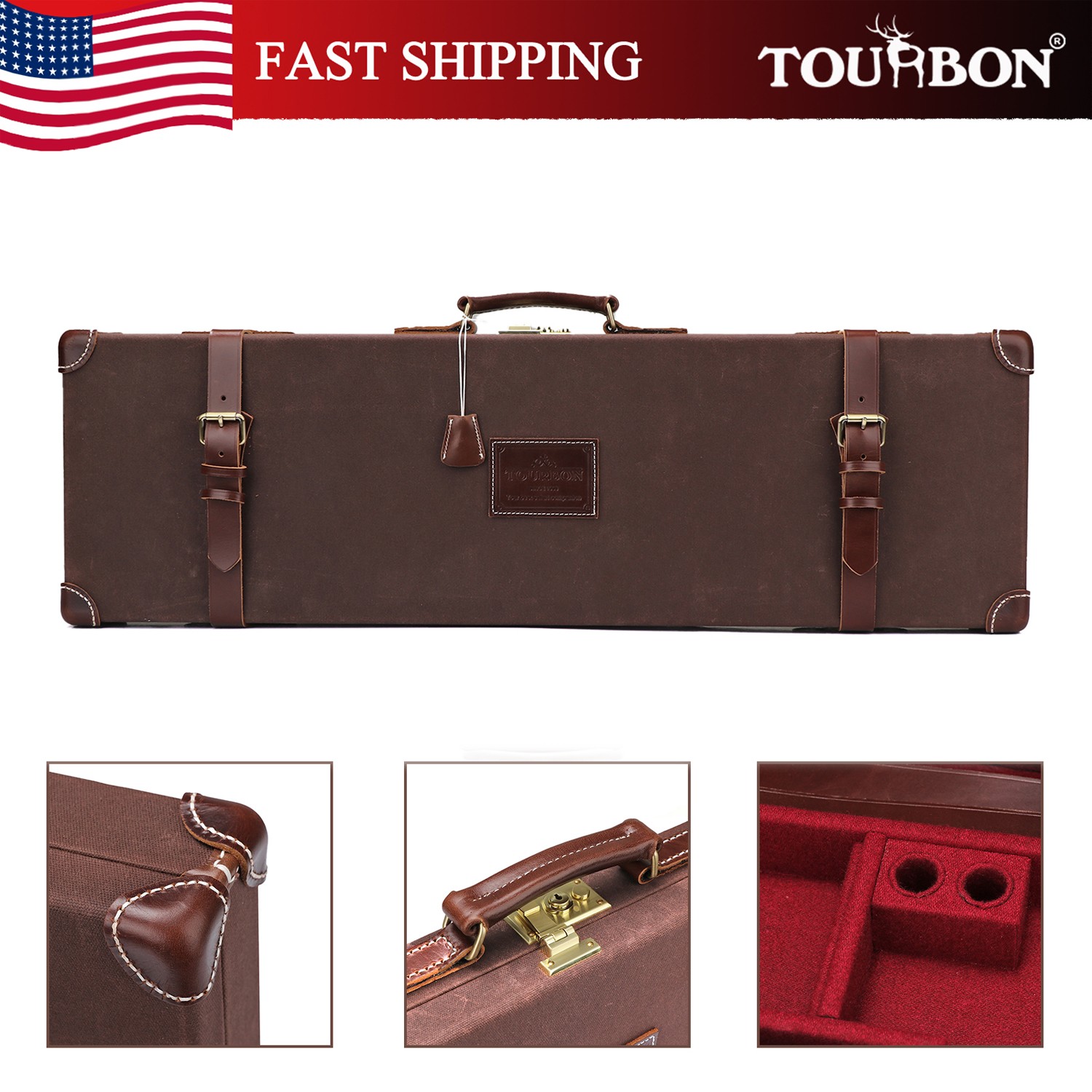 TOURBON Vintage Canvas Shotgun Hard Box Weapon Protect Storage Carry Case Gift
