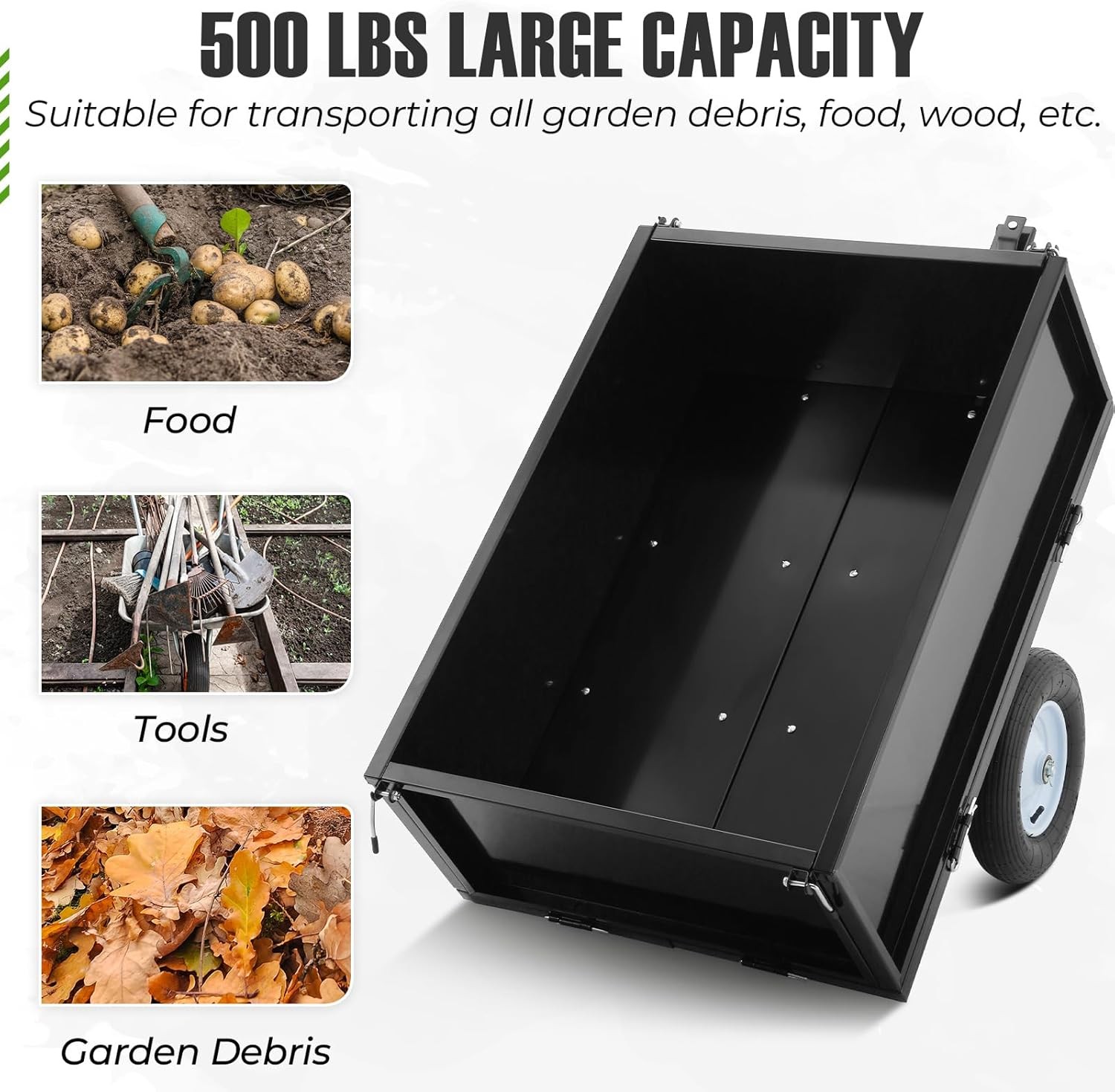 GRAVEE 500LB Heavy Duty Dump Cart, Garden Utility Trailer for ATV UTV Tractor
