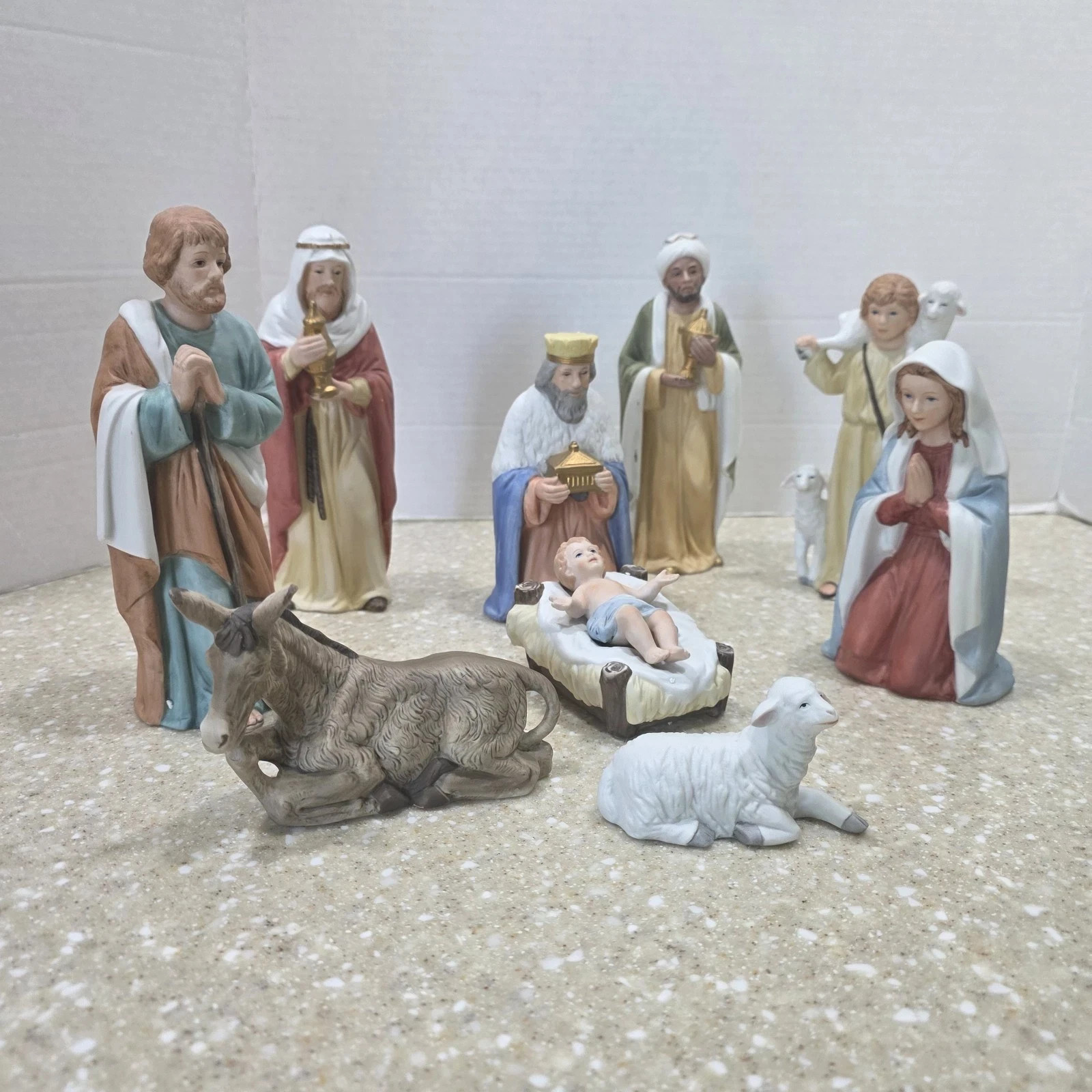 Vintage HOMCO Nativity Set 5260 Bisque Porcelain 9 Pc Christmas Set Complete