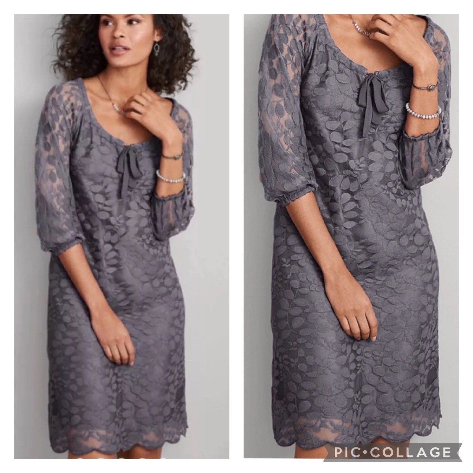 Garnet Hill Boheme Gray Easy Lace Dress Size 8