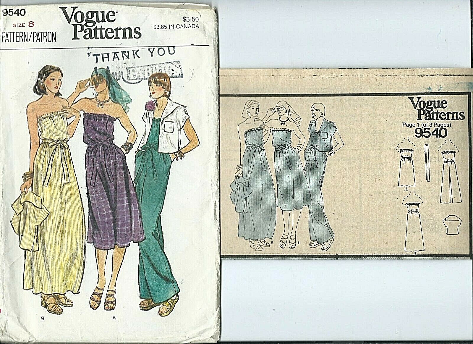 Vogue 9540 sewing pattern Boho JACKET sleeveless JUMPSUIT DRESS sew size 8 WHOA