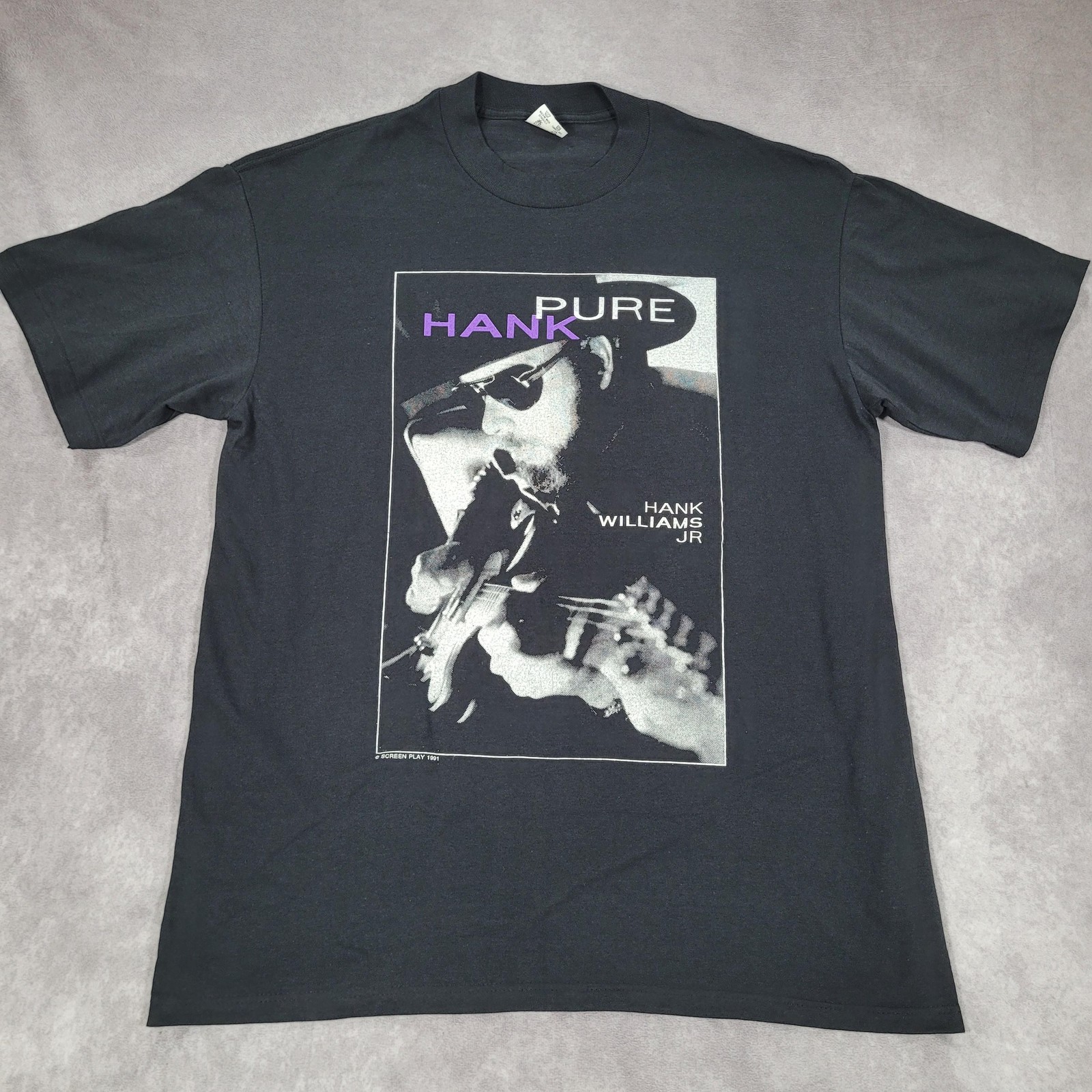 Vintage Hank Williams Jr Shirt Mens XL Black Pure Hank Tour 1991 Band Country