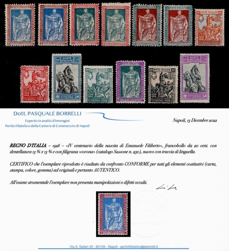 1928 - FILIBERTO COMPLETE SERIES 13 NEW stamps with MH tongue trace