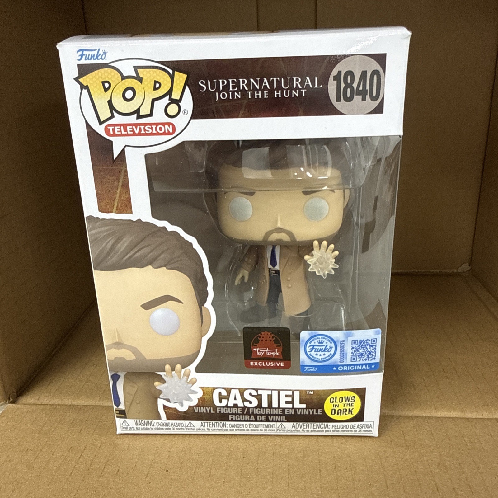 Funko Pop Supernatural Castiel #1840 Glow in the Dark Toy Temple Exclusive NEW Funko Pop Supernatural Castiel #1840 Glow in the Dark Toy Temple Exclusive NEW