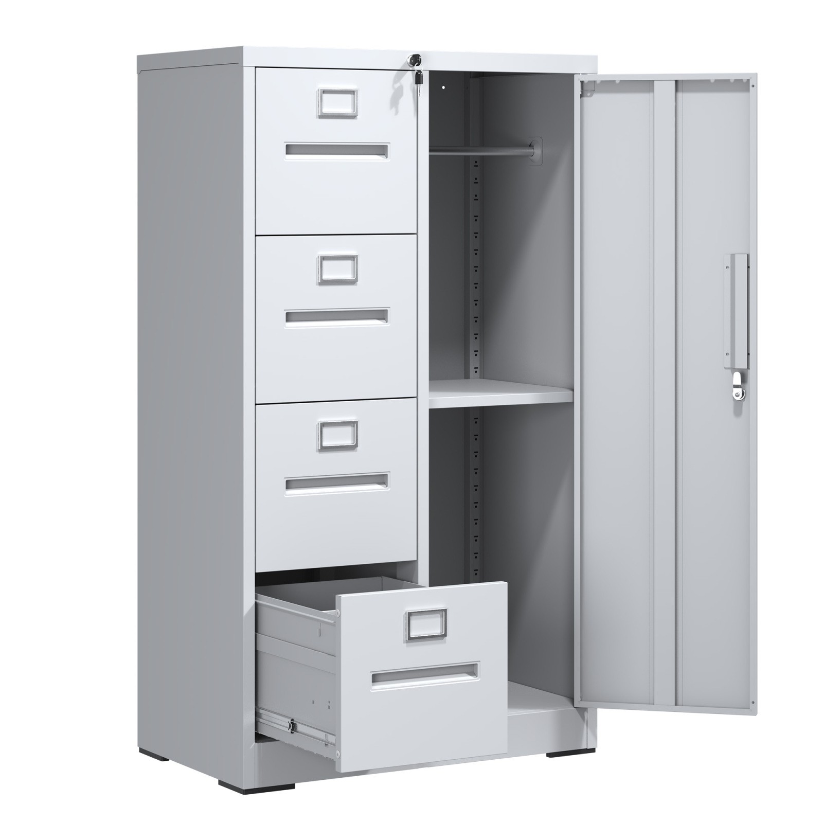 White 4-Drawer Vertical Metal File Cabinet with Lock, Steel Storage Locker