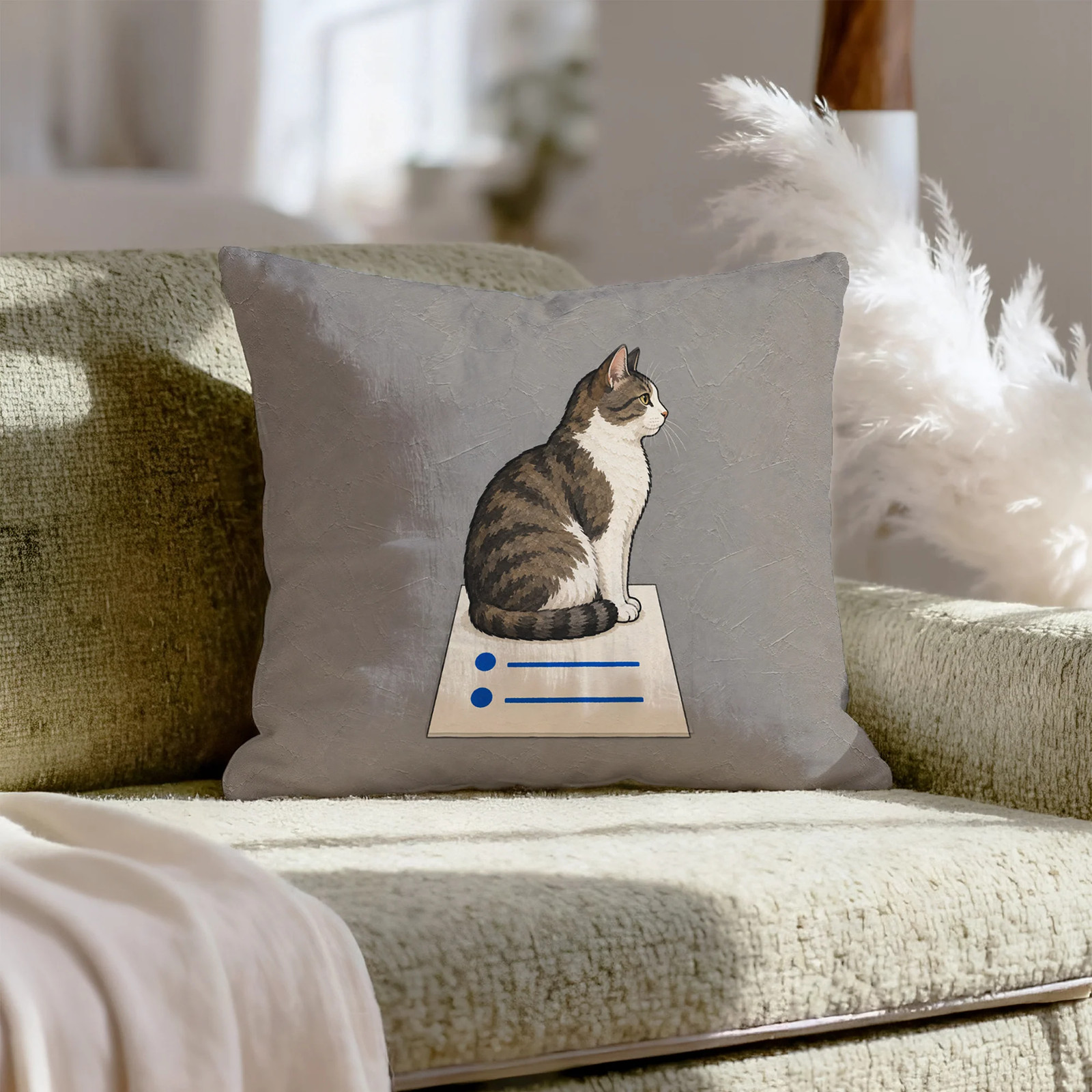 The Standup – Funny Office Decor with a Cat on the Meeting Agenda – Pillow Cover