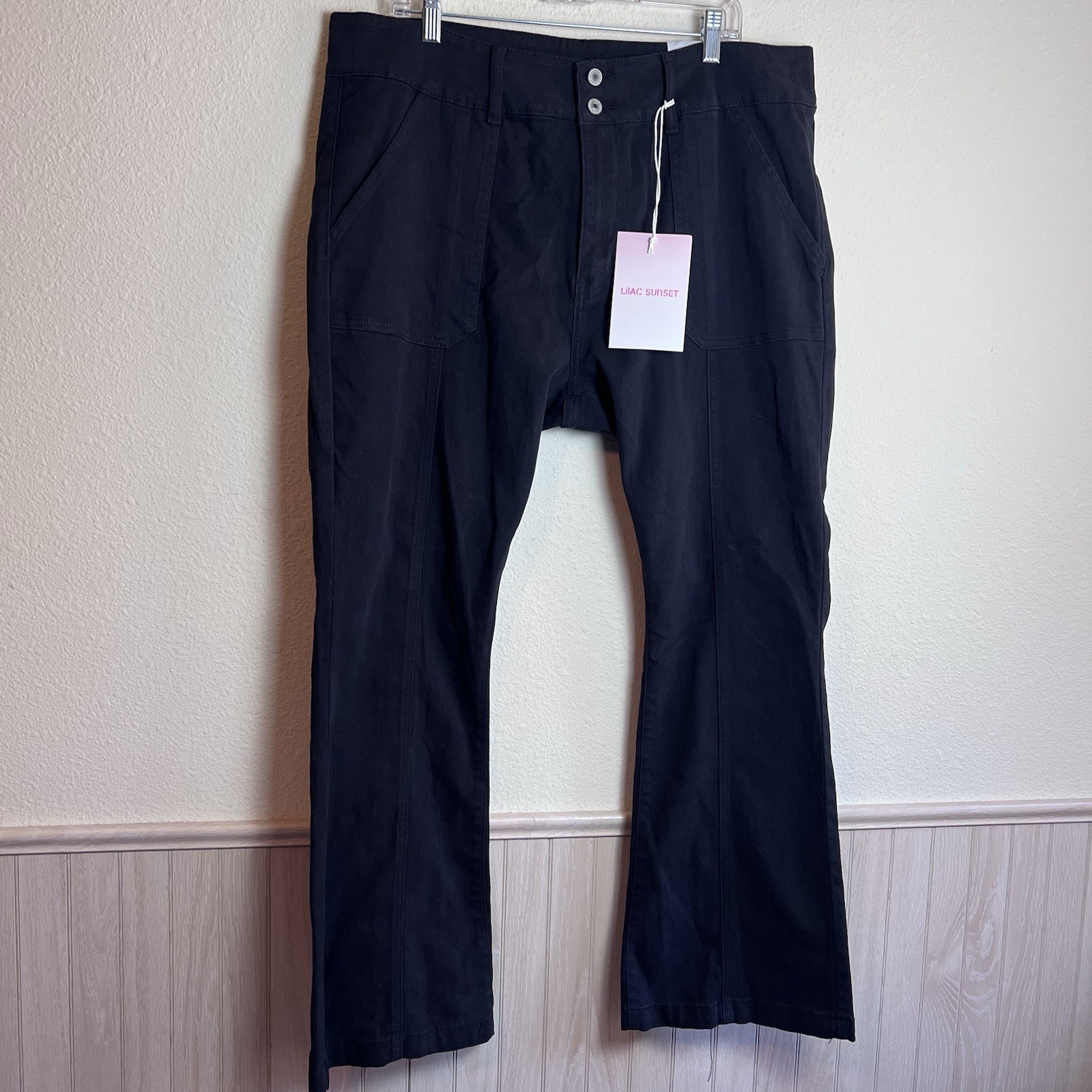 Lilac Sunset Black Flare Pants Size 22 Plus Stretch Cotton Deep Pockets NWT