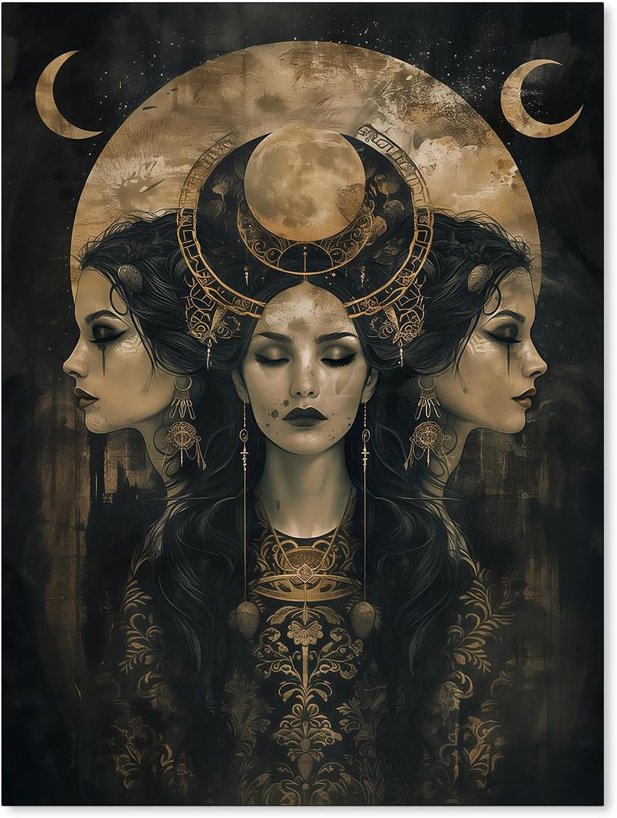 Goth Dark Horror Witch Poster Vintage Hecate Moon Goddess Wall Art Victorian Mys