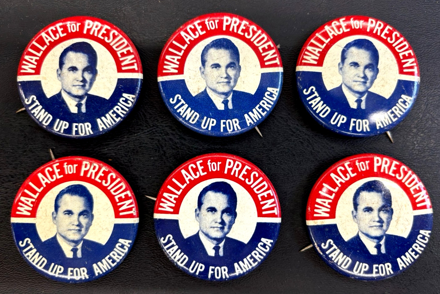 6 VINTAGE 1964 1968 GEORGE WALLACE FOR PRESIDENT PINBACK BUTTONS 1.75\