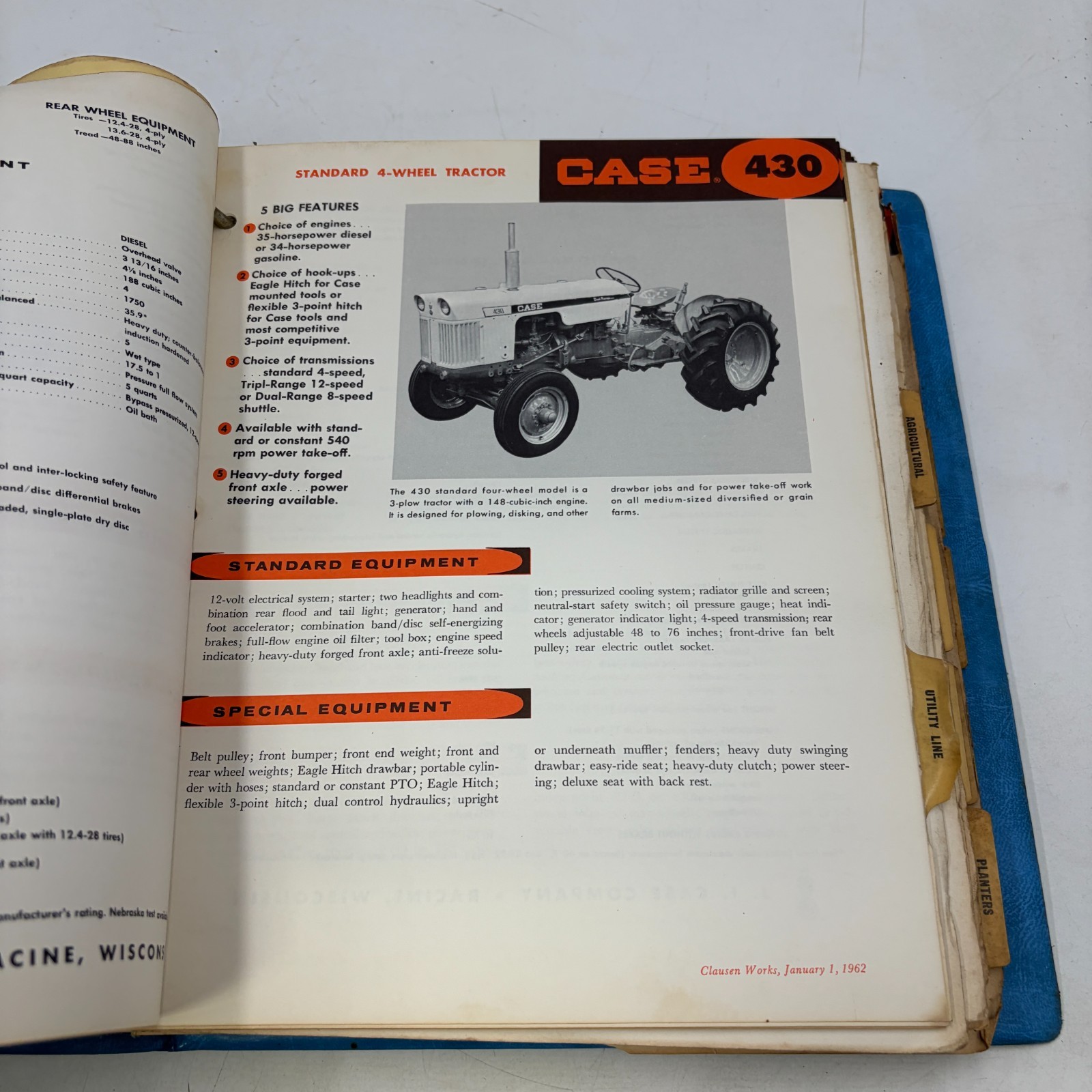 1962 J.I. Case Dealer Sales Manual Binder Tractors Farm Equipment Catalog *READ*