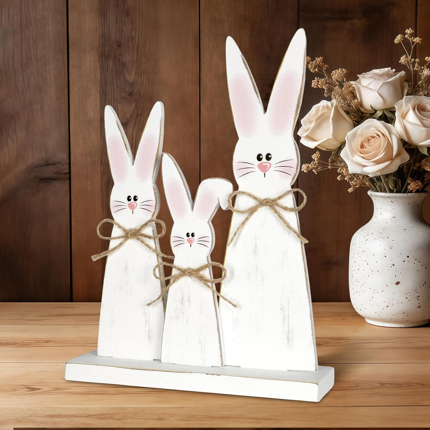 3 Pcs Rustic Wooden Easter Bunny Table Signs with Removable Base, Easter Bunny 3 Pcs Rustic Wooden Easter Bunny Table Signs with Removable Base, Easter Bunny