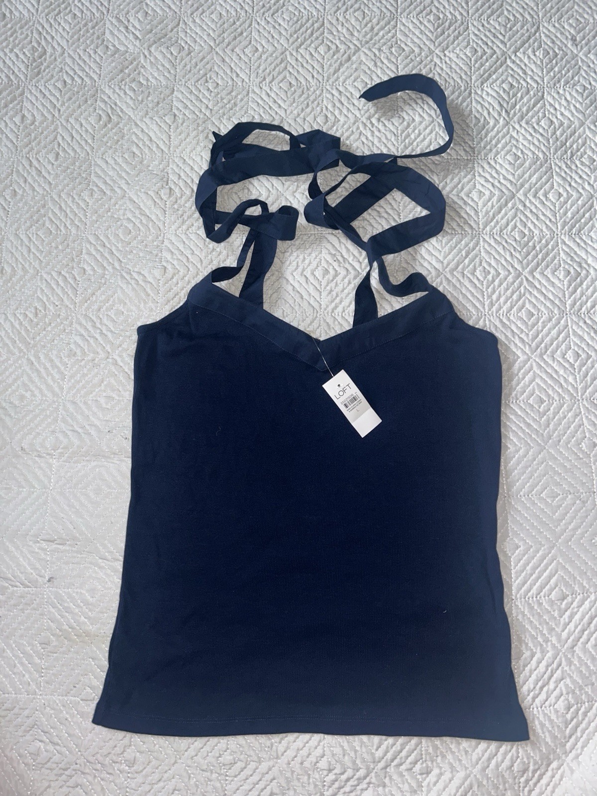 NWT LOFT Women’s Large Blue Tank Top Tie Up Straps Ribbed