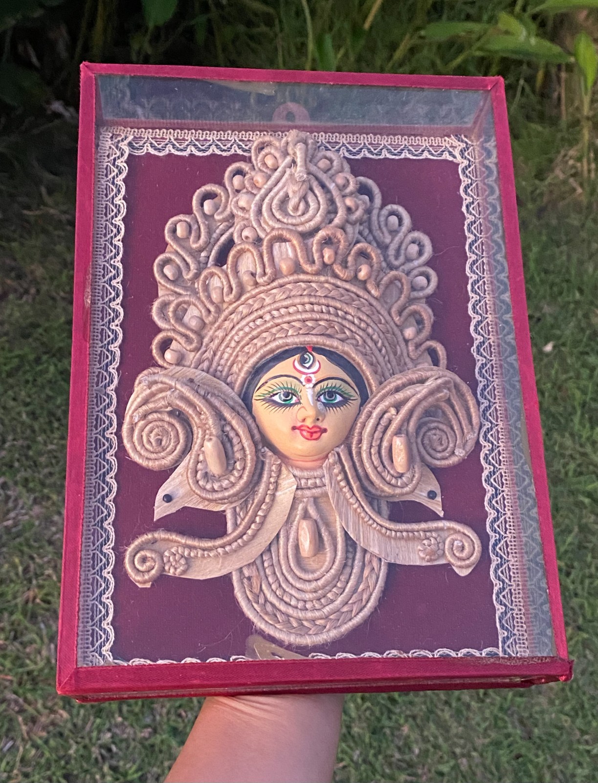 Vintage Handcrafted Bengal Hindu Goddess Durga Maa Clay Jute Wall Hanging Art Vintage Handcrafted Bengal Hindu Goddess Durga Maa Clay Jute Wall Hanging Art