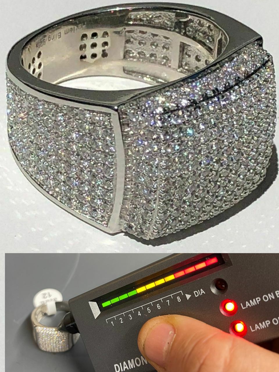 ANILLO  Para Hombre De Plata De Ley 925 Solida MOISSANITE Estilo HIP-HOP