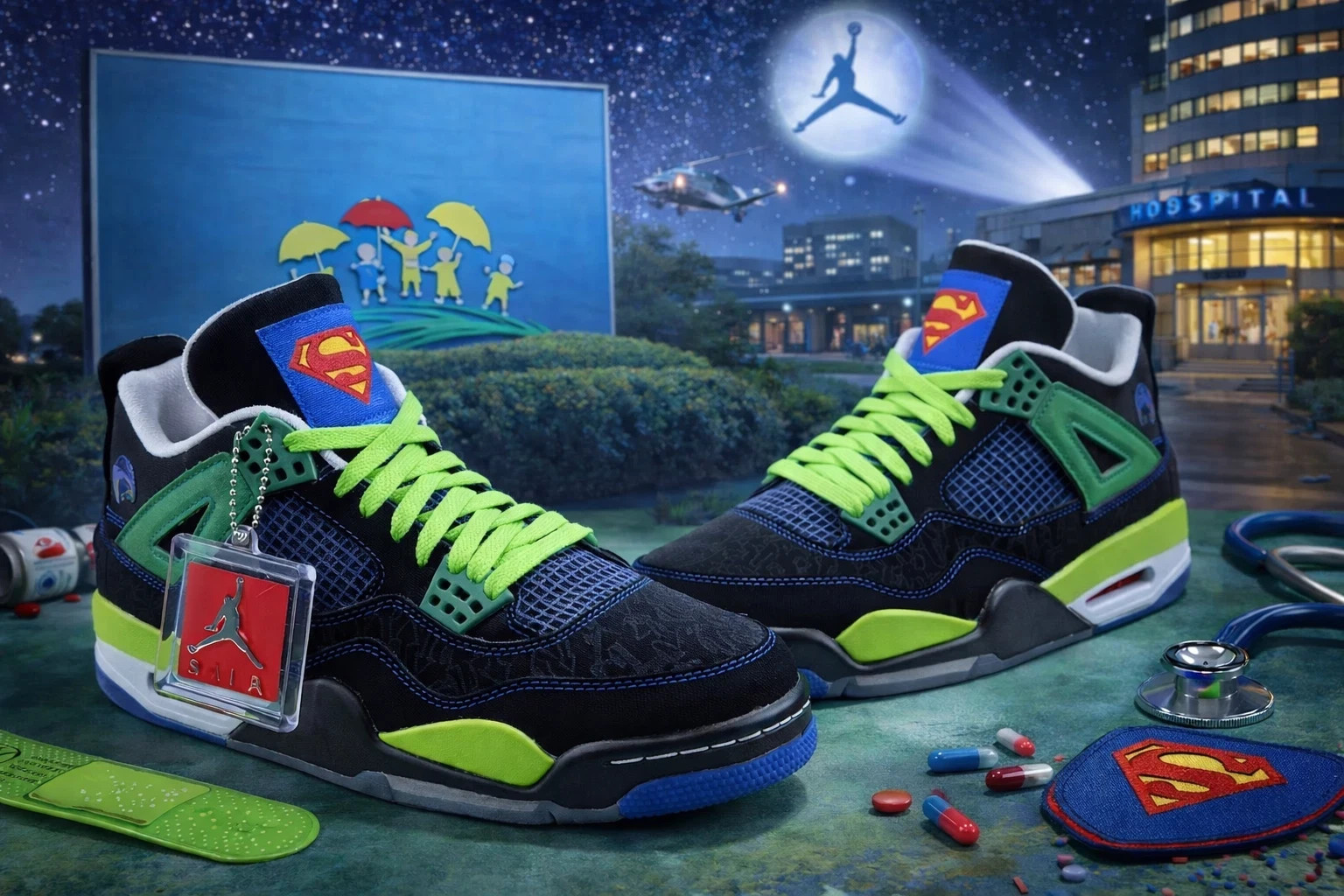 MEN - Size US Jordan 4 Retro Doernbecher 308497-015 Black Green Blue MEN - Size US Jordan 4 Retro Doernbecher 308497-015 Black Green Blue